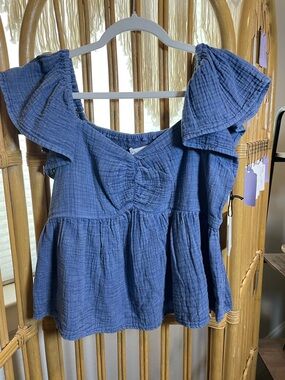 Japna Blue Ruffled Peplum Women's Top